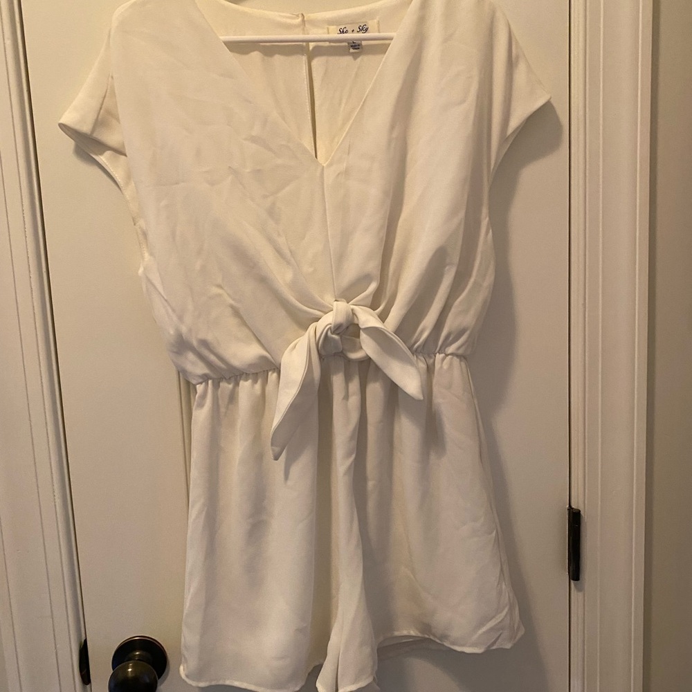 She + Sky White Tie-Front Romper